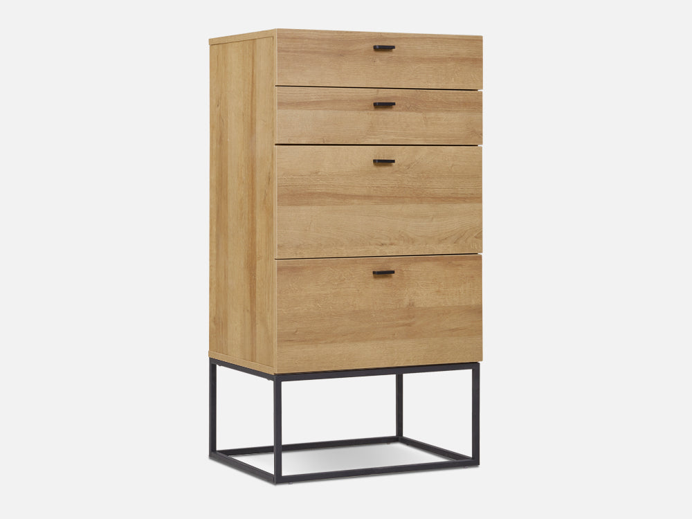 XOAN Wooden Tallboy 4 Drawers - Oak