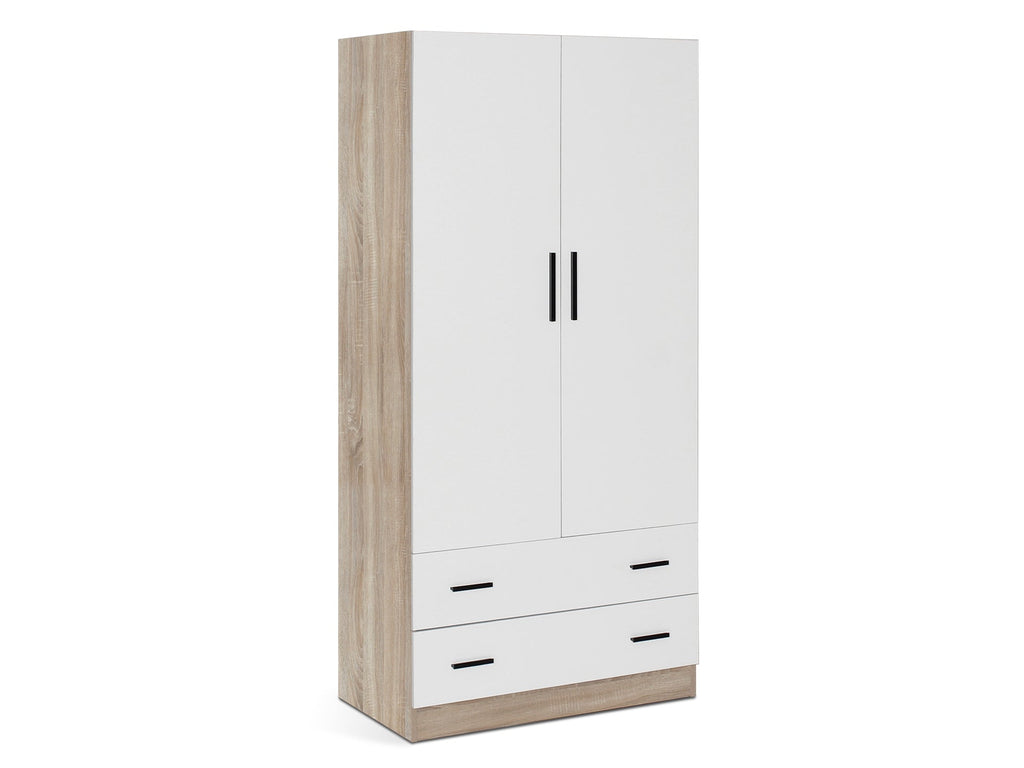 Bram 2 Door Wardrobe with 2 Drawers - Oak + White
