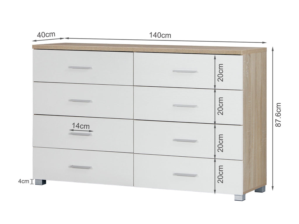 Bram Low Boy 8 Drawer Chest Dresser - Oak + White