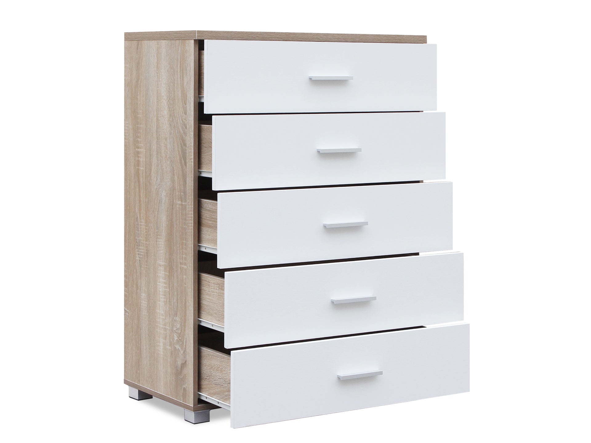 Bram Tallboy 5 Drawer Chest Dresser - Oak + White