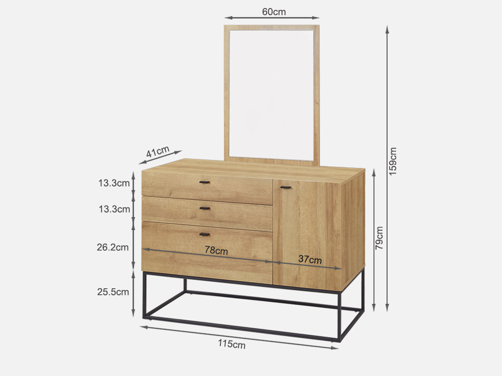 XOAN 4 Drawers Chest Dresser with Mirror - Oak