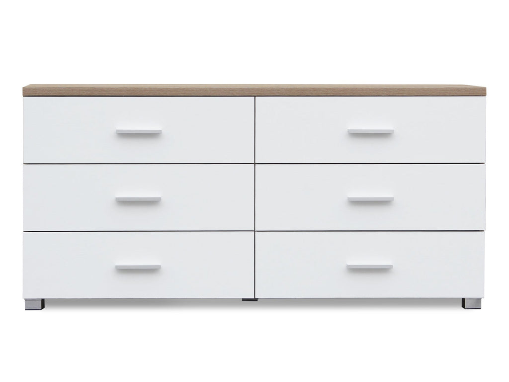 Bram Low Boy 6 Drawer Chest Dresser - Oak + White