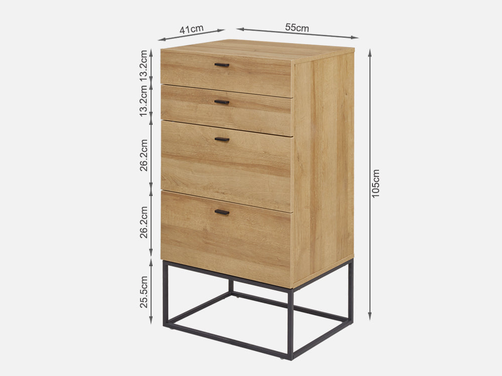 XOAN Wooden Tallboy 4 Drawers - Oak