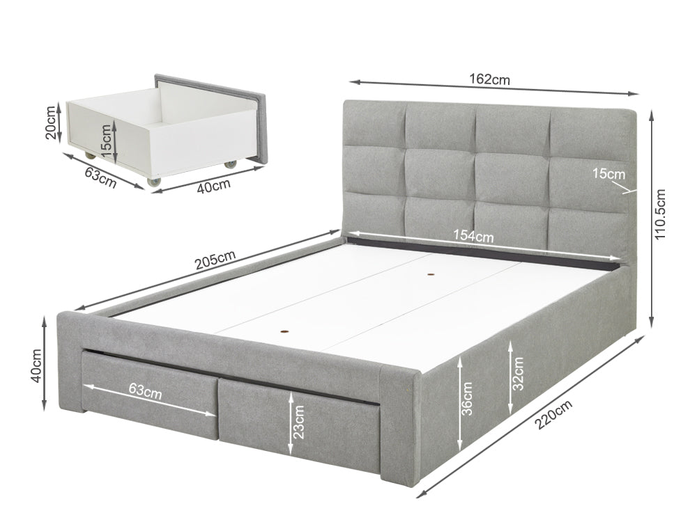 MUSALA Queen Bed Frame with Storage - LIGHT GREY