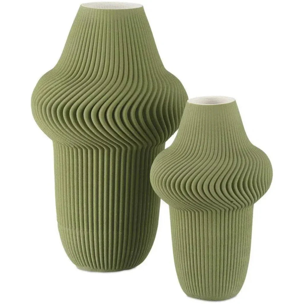 10" Plisse Porcelain Green Vase