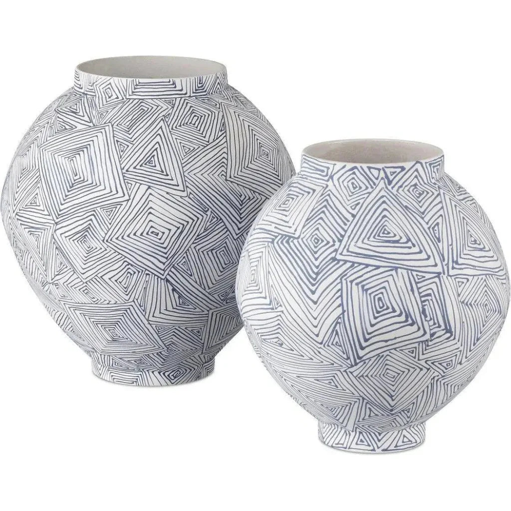 12 in. Zag Porcelain Blue Vase