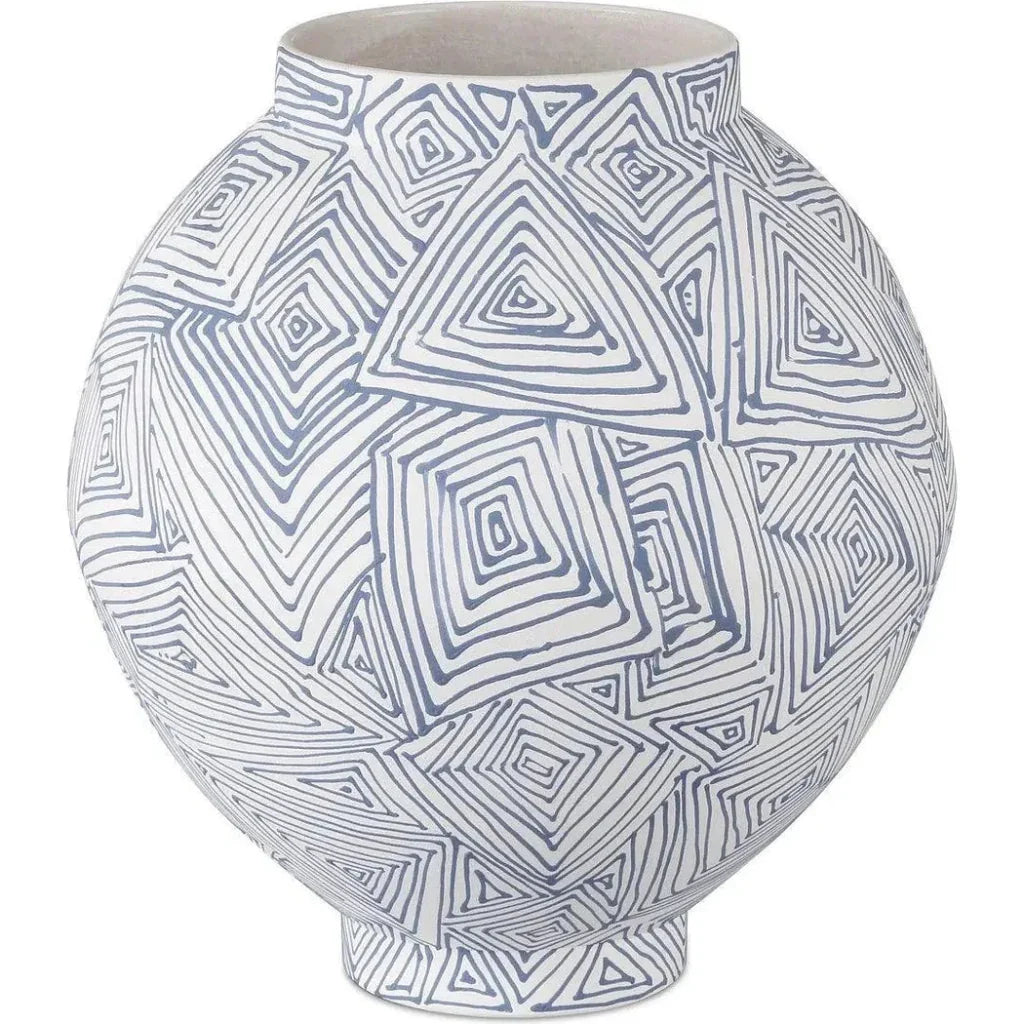 12 in. Zag Porcelain Blue Vase