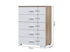 Bram Tallboy 5 Drawer Chest Dresser - Oak + White
