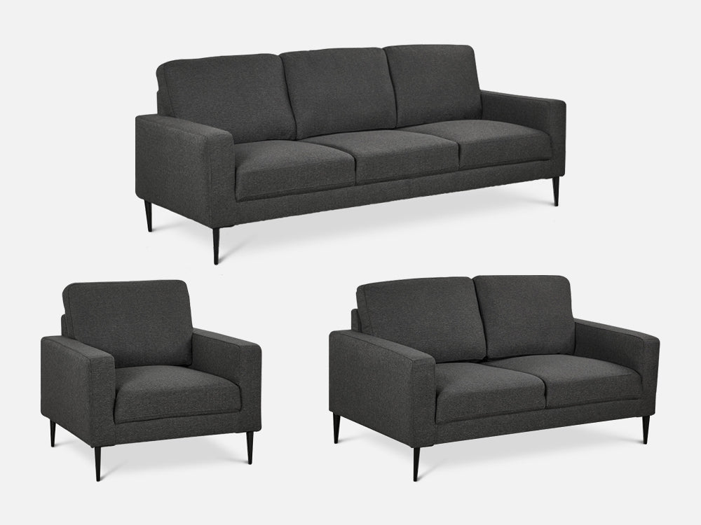 Toronto 3 Piece Sofa Set - Dark Grey