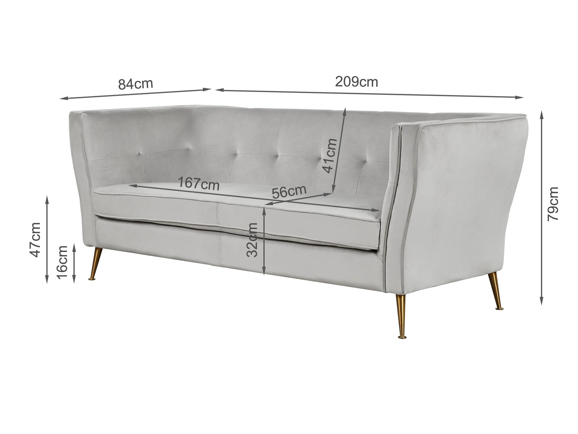 OSLO 3 Seater Velvet Sofa - LIGHT GREY