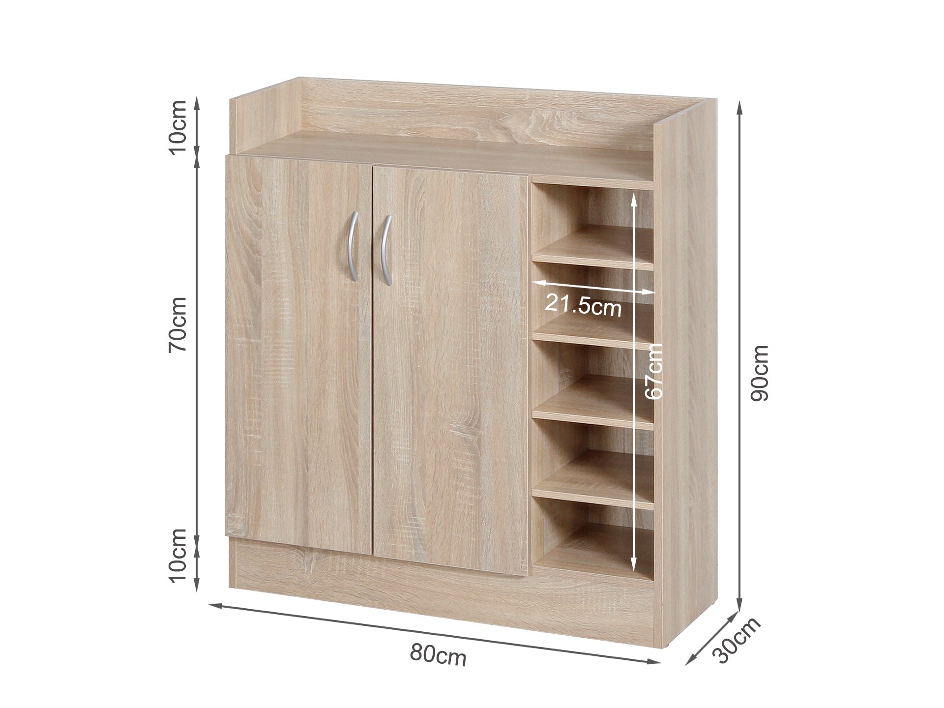 Maui 2 Door Shoe Cabinet Storage Rack - Oak