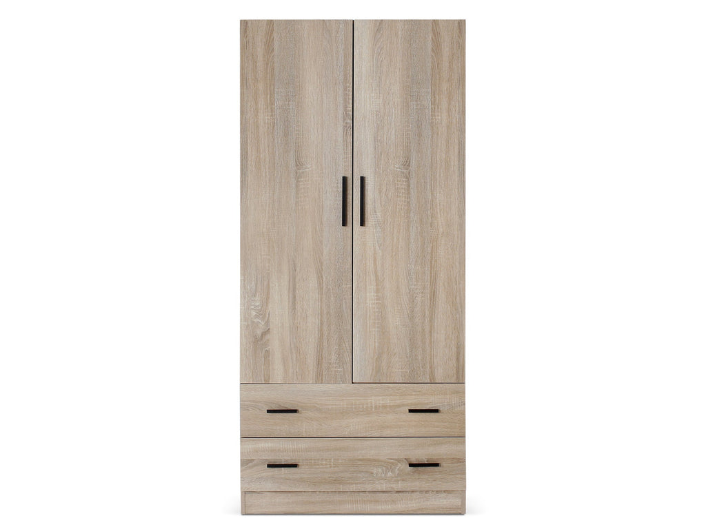 Bram 2 Door Wardrobe with 2 Drawers - Oak