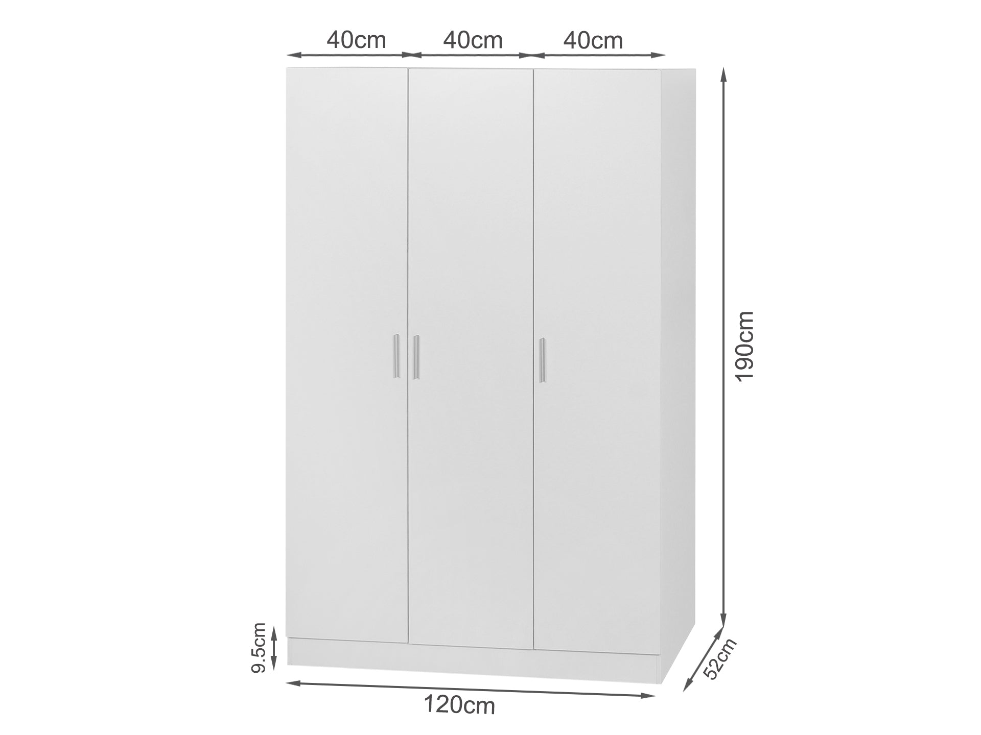 Bram 3 Door Wardrobe Cabinet - White