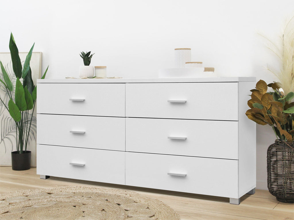 Bram Low Boy 6 Drawer Chest Dresser - White
