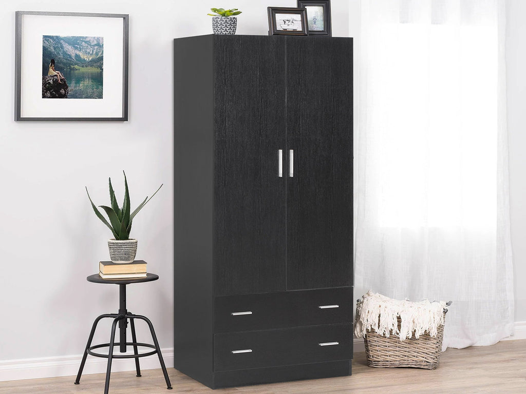 Bram 2 Door Wardrobe with 2 Drawers - Black
