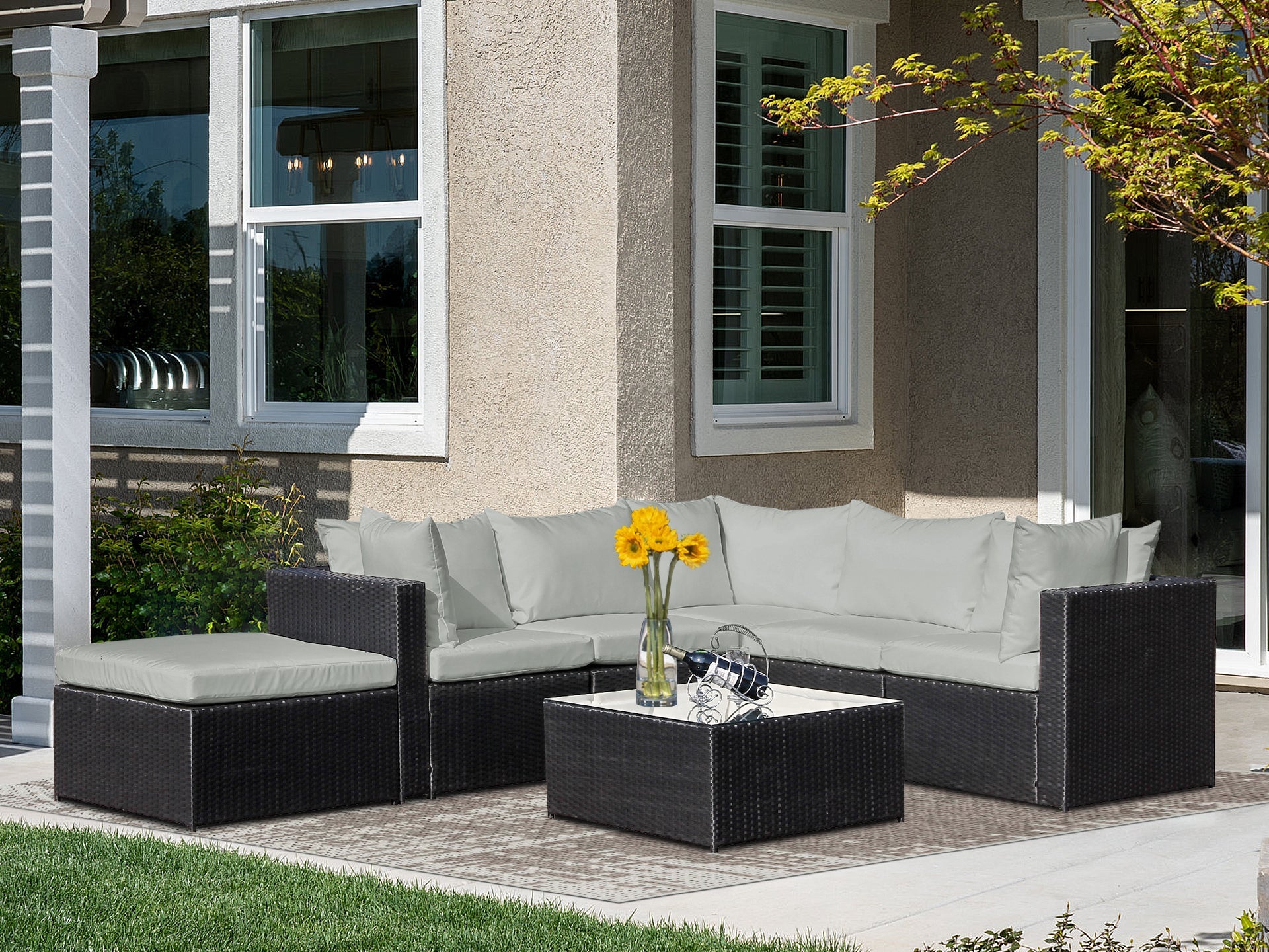 Verona 7 Piece Rattan Outdoor Sofa Set - Dark Grey