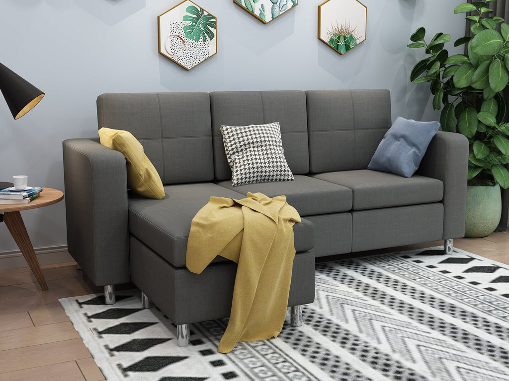 Seattle 3-Seater Fabric Sofa Couch with Chaise - Dark Grey