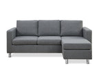 Seattle 3-Seater Fabric Sofa Couch with Chaise - Dark Grey