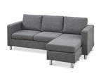 Seattle 3-Seater Fabric Sofa Couch with Chaise - Dark Grey