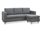 Seattle 3-Seater Fabric Sofa Couch with Chaise - Dark Grey