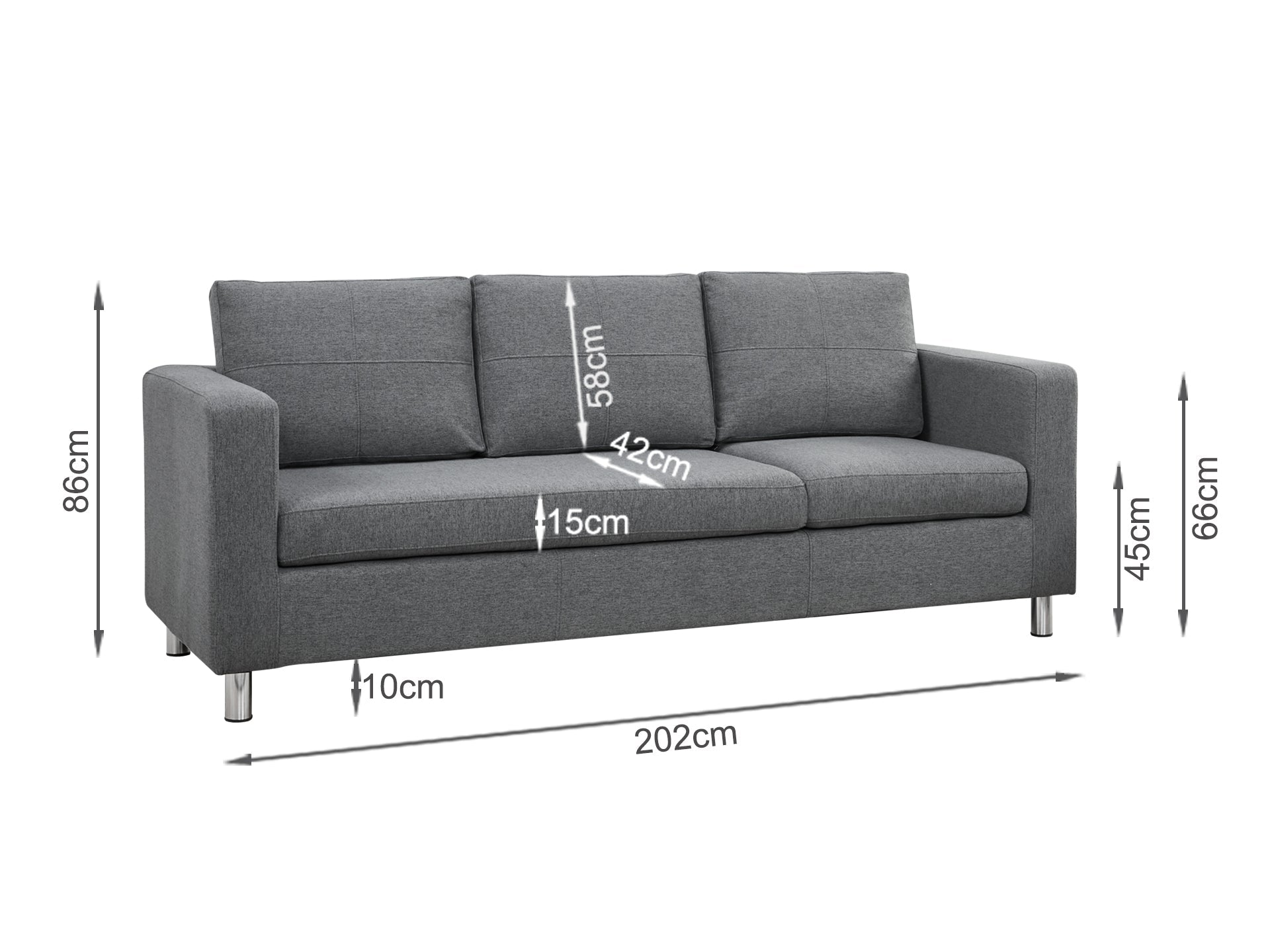 Seattle 3-Seater Fabric Sofa Couch with Chaise - Dark Grey