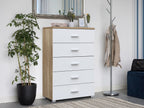 Bram Tallboy 5 Drawer Chest Dresser - Oak + White