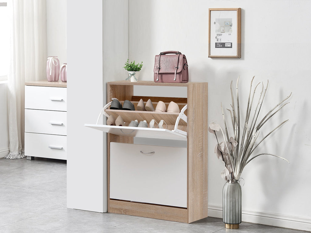 Matilda 2 Drawer Shoe Cabinet Storage Rack - Oak