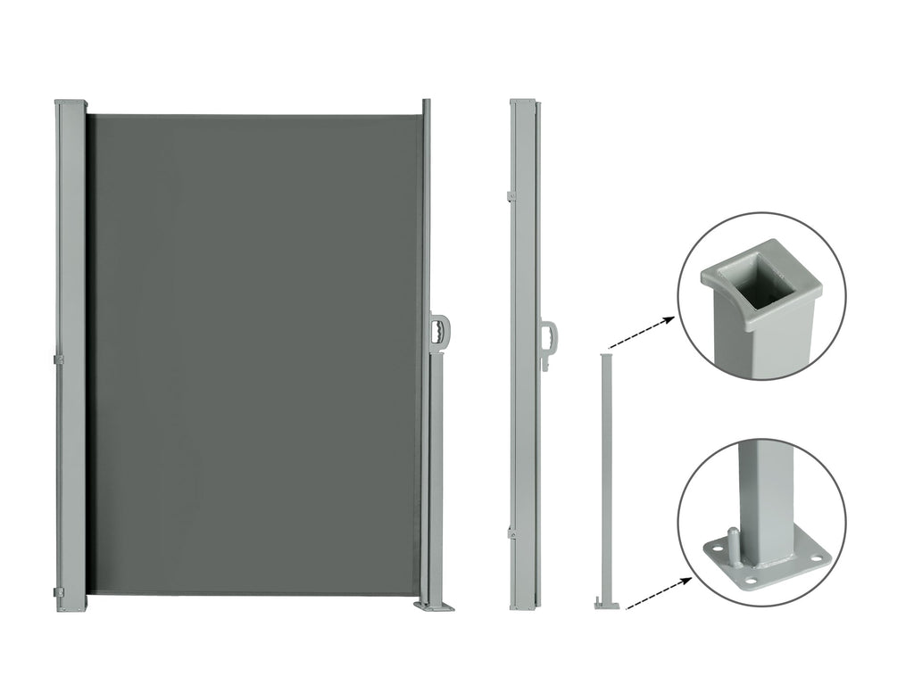 Toughout 1.6m x 3m Retractable Side Awning Screen Shade - Grey