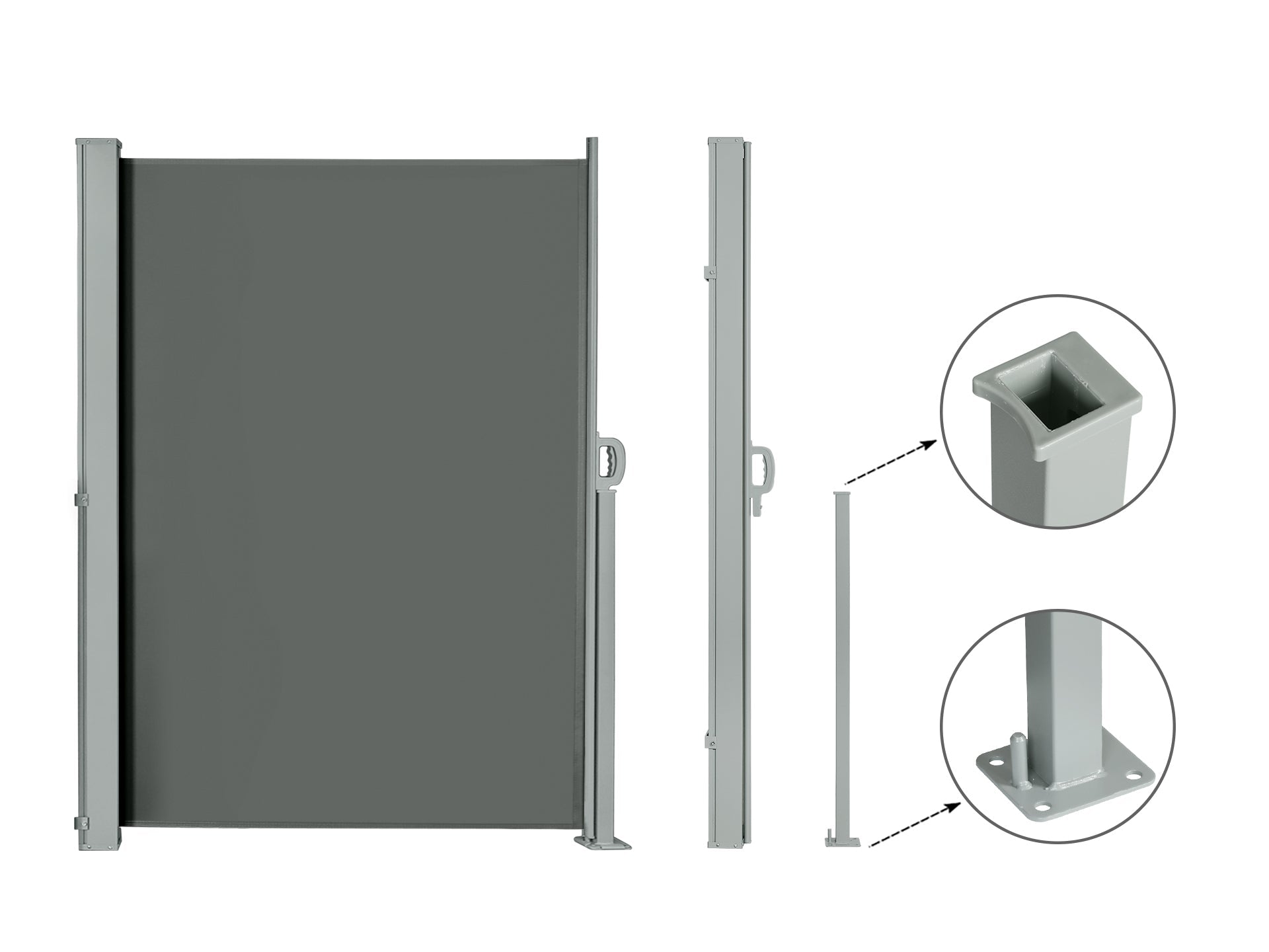 Toughout 1.6m x 3m Retractable Side Awning Screen Shade - Grey