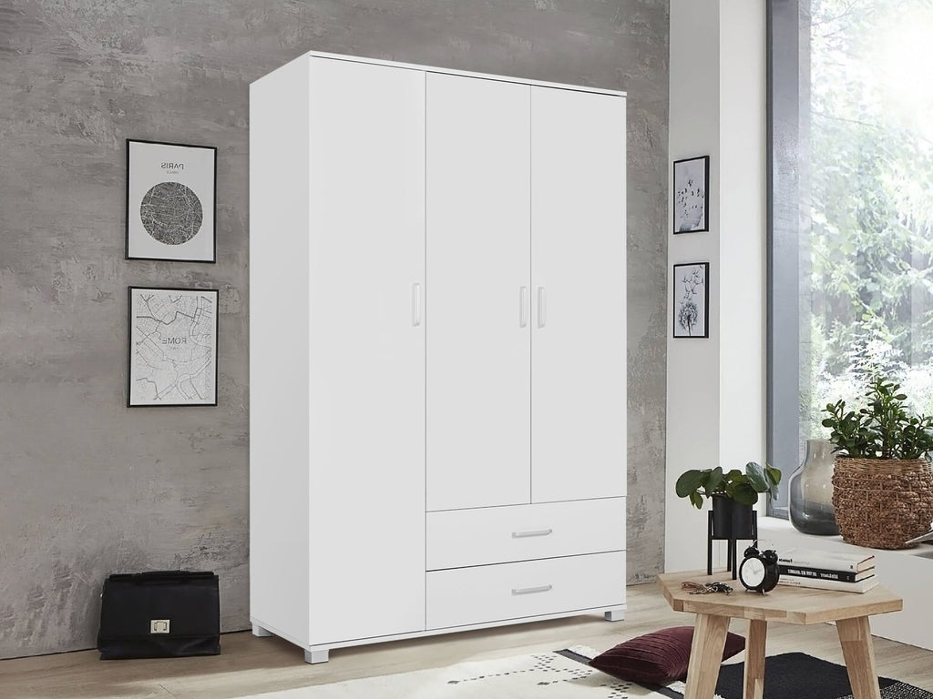 Bram 3 Door Wardrobe with 2 Drawers - White