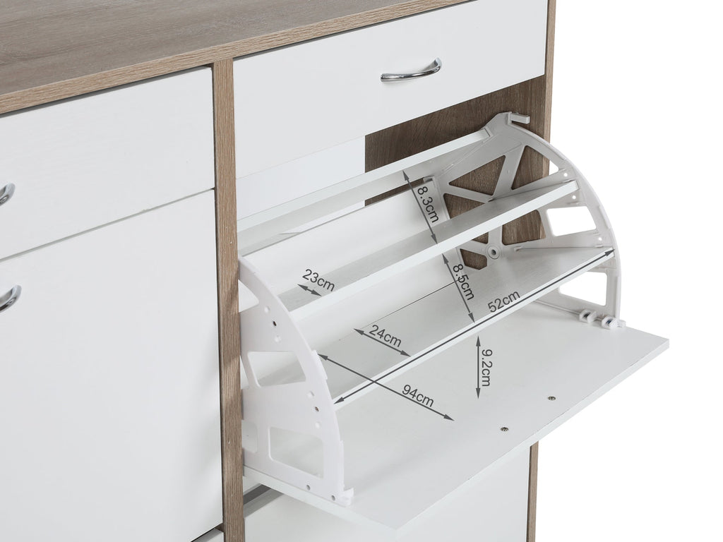 Rotoroa 6 Drawer Shoe Cabinet Storage Rack - Oak + White