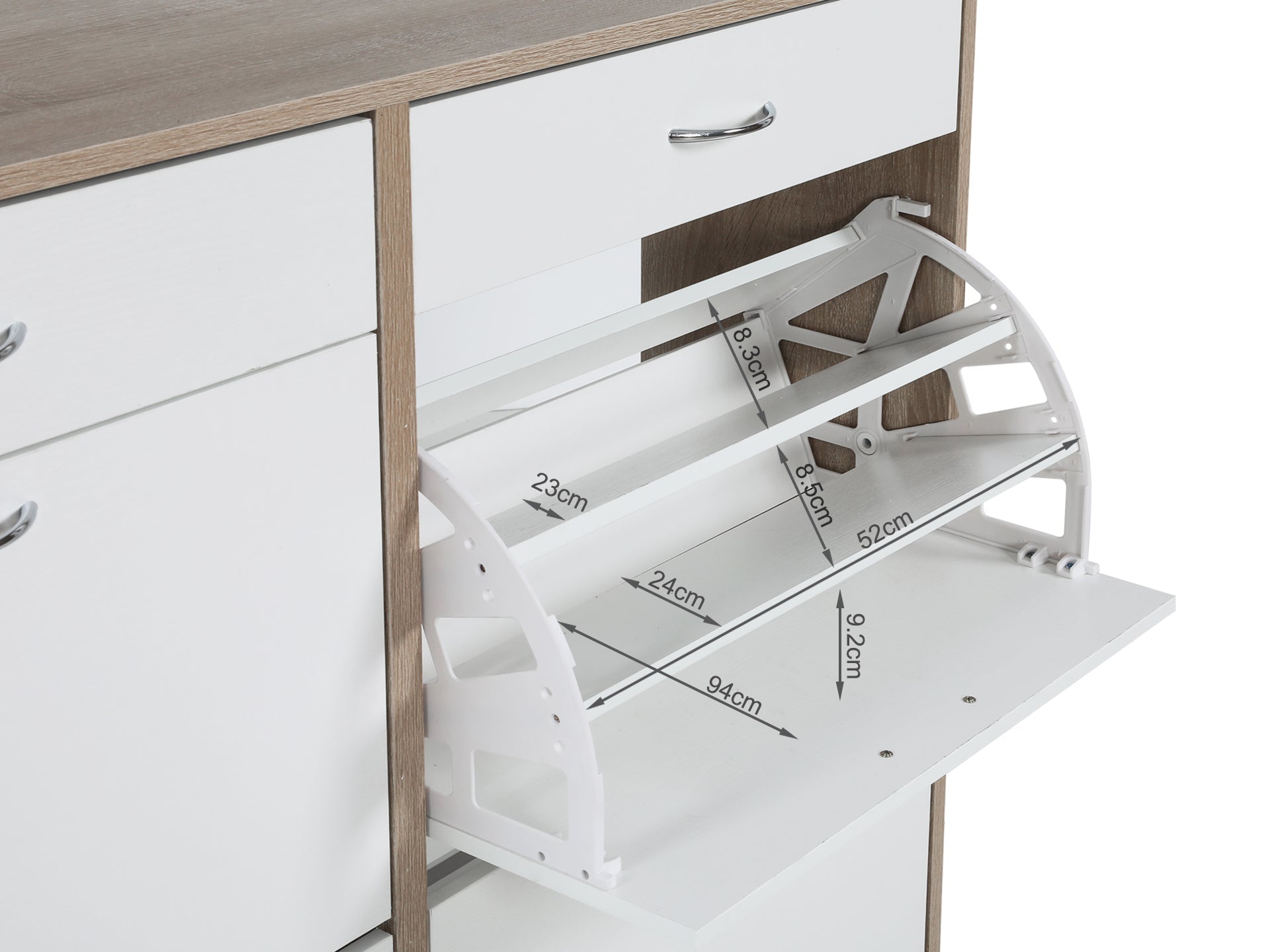 Rotoroa 6 Drawer Shoe Cabinet Storage Rack - Oak + White