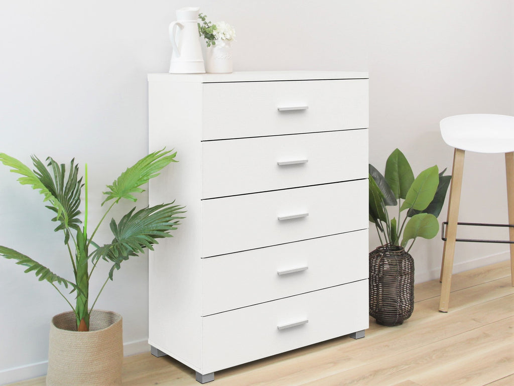 Bram Tallboy 5 Drawer Chest Dresser - White