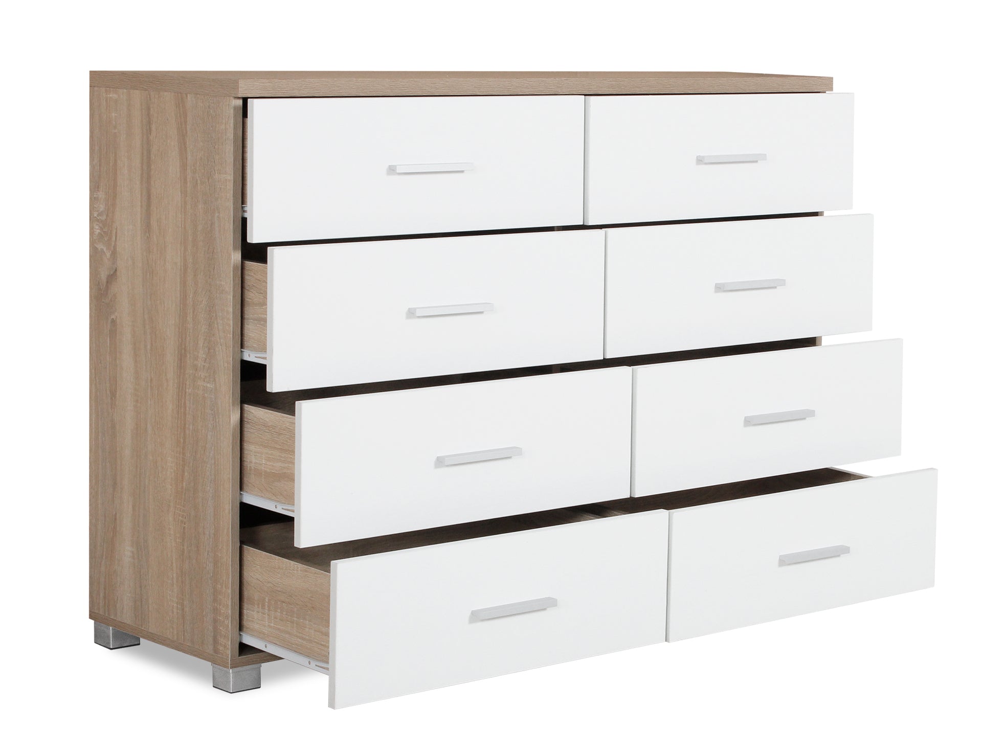 GARRETT Low Boy 8 Drawer Chest Dresser - Oak