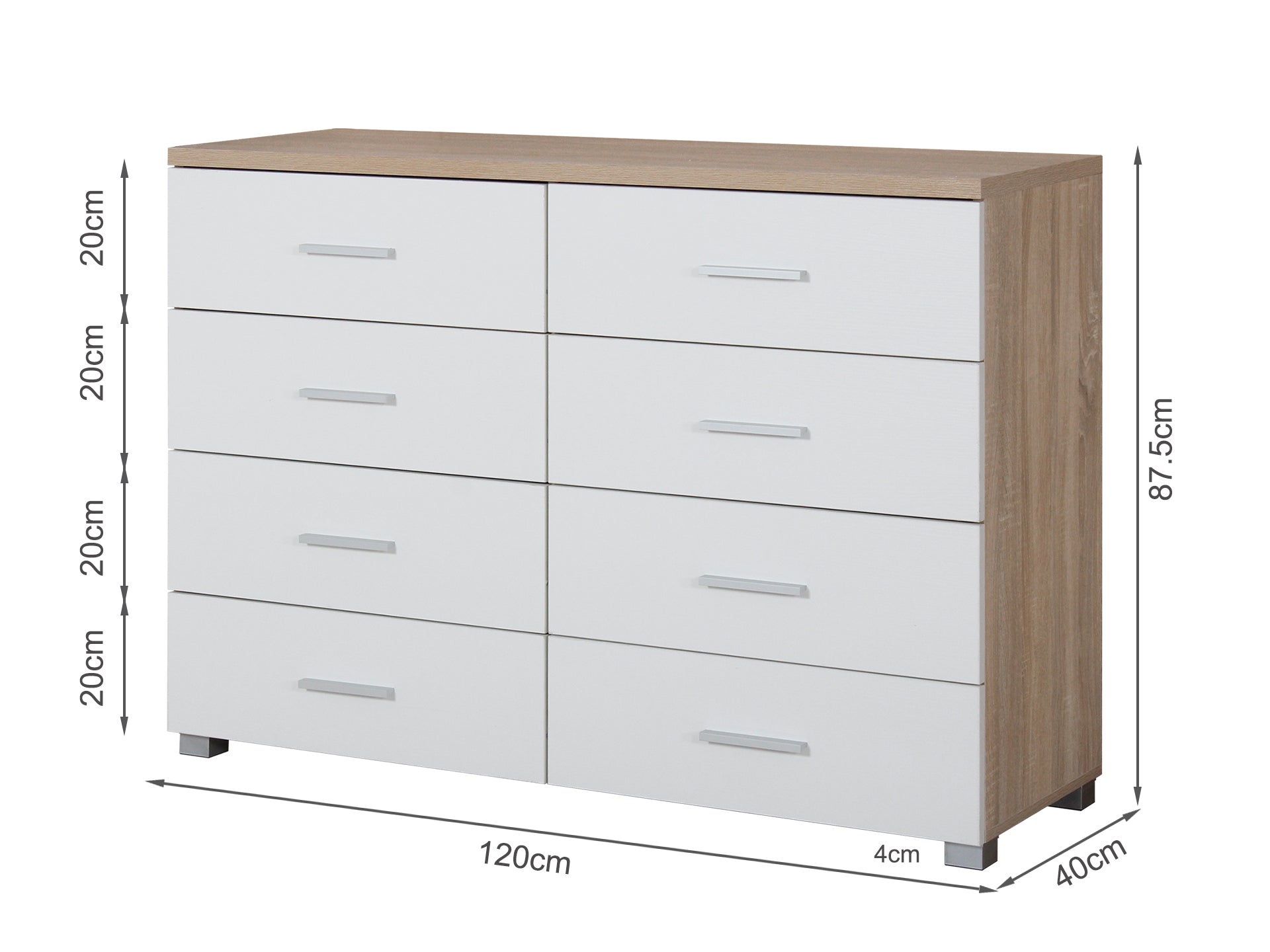 GARRETT Low Boy 8 Drawer Chest Dresser - Oak