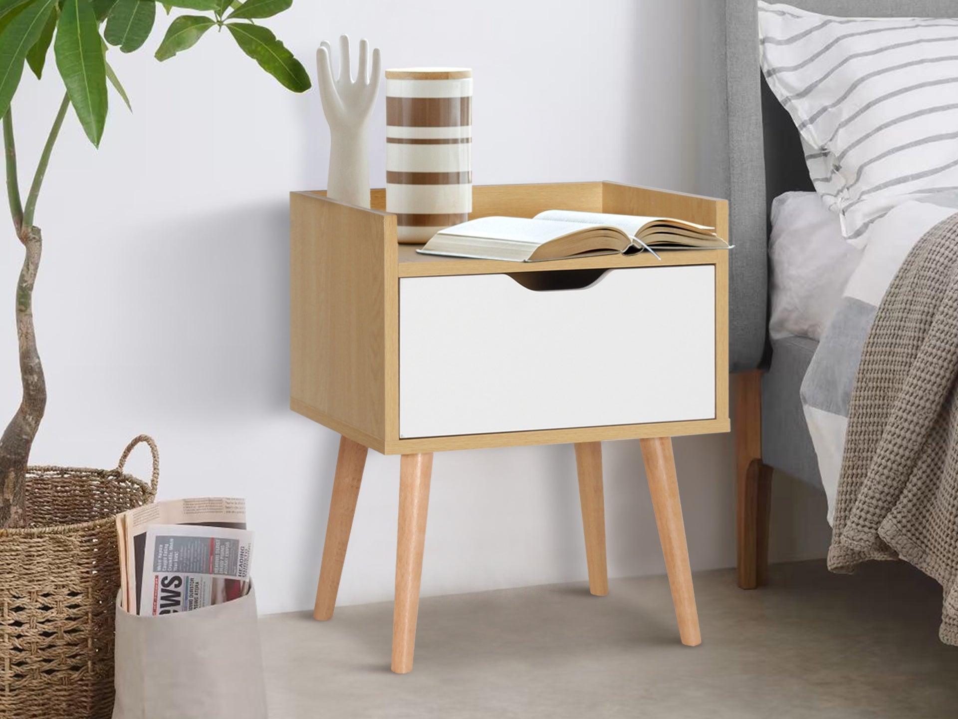 Tomi Bedside Table Nightstand - Oak