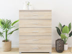 BRAM Tallboy 5 Drawer Chest Dresser - Oak