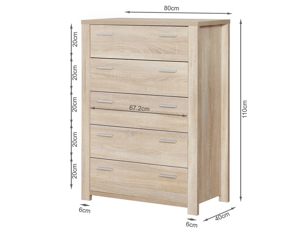 Sagano Tallboy 5 Drawer - Oak