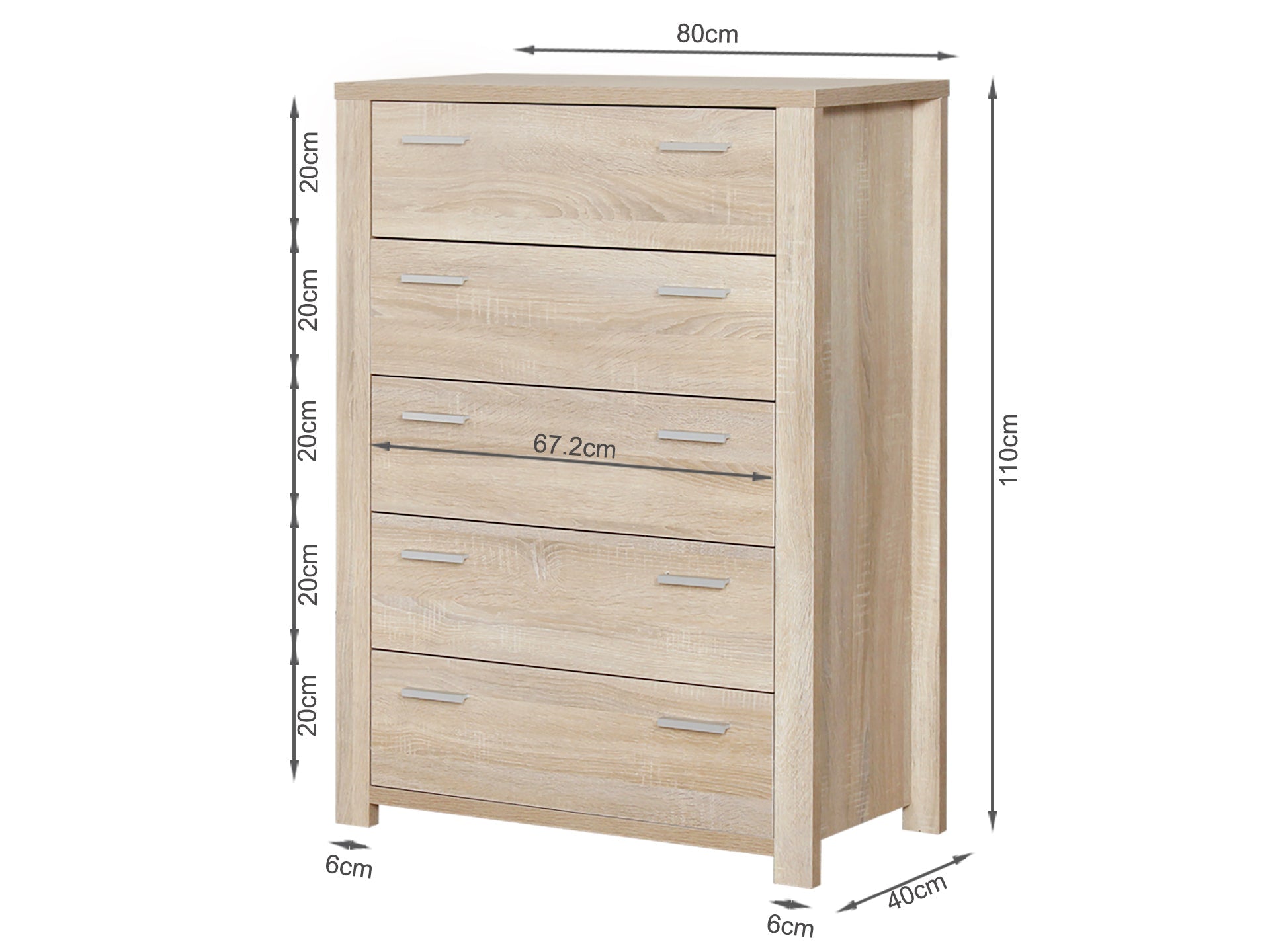 Sagano Tallboy 5 Drawer - Oak