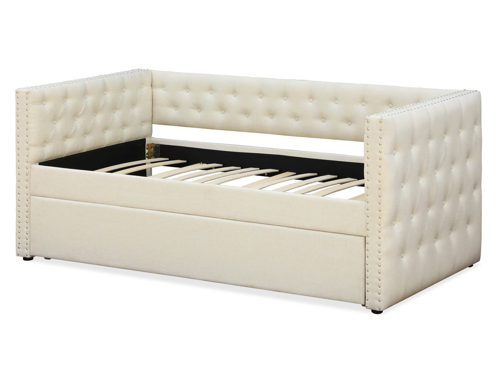 Anzer Single Trundle Bed Frame - Beige