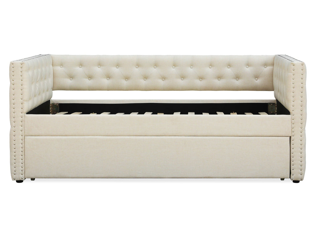 Anzer Single Trundle Bed Frame - Beige