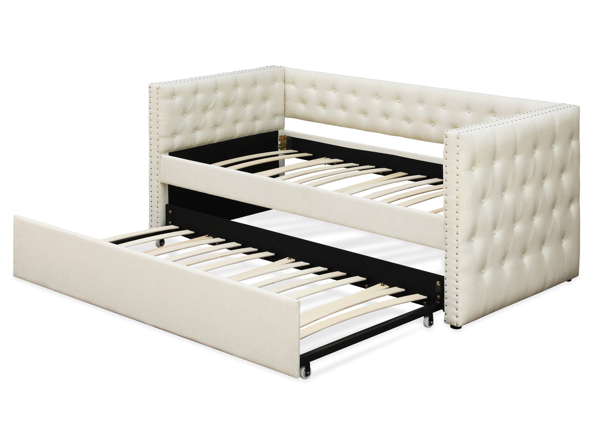 Anzer Single Trundle Bed Frame - Beige