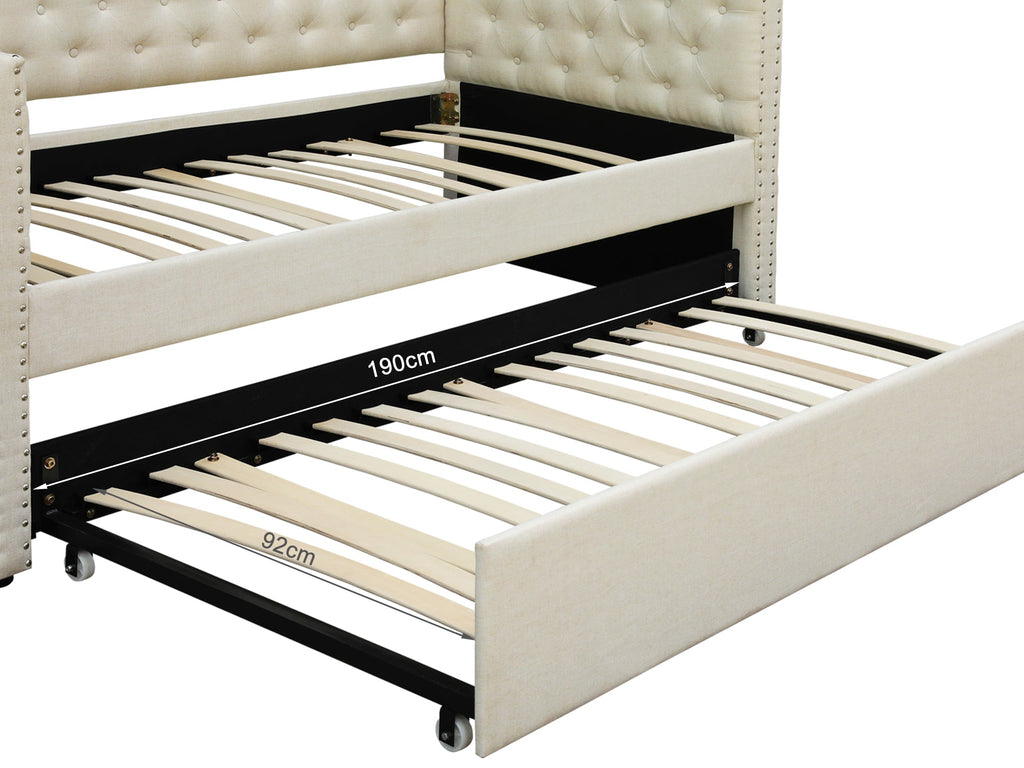 Anzer Single Trundle Bed Frame - Beige