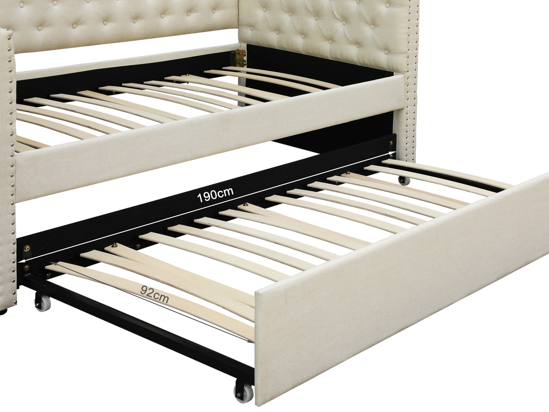 Anzer Single Trundle Bed Frame - Beige