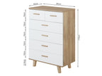 Tallboy with 6 Drawers - Oak + White