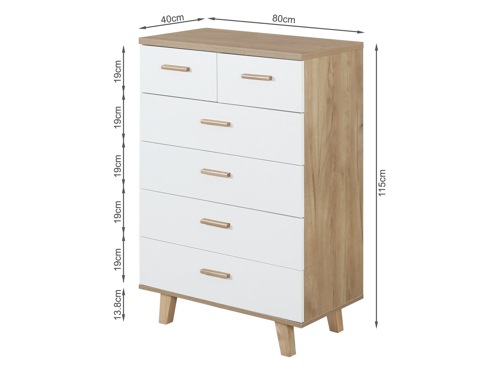 Tallboy with 6 Drawers - Oak + White