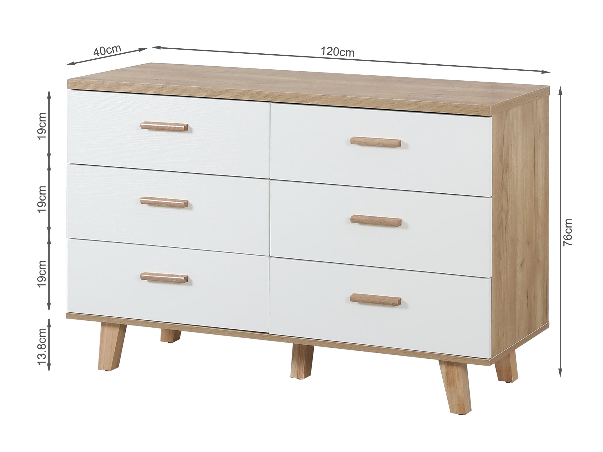 Low Boy with 6 Drawers - Oak + White