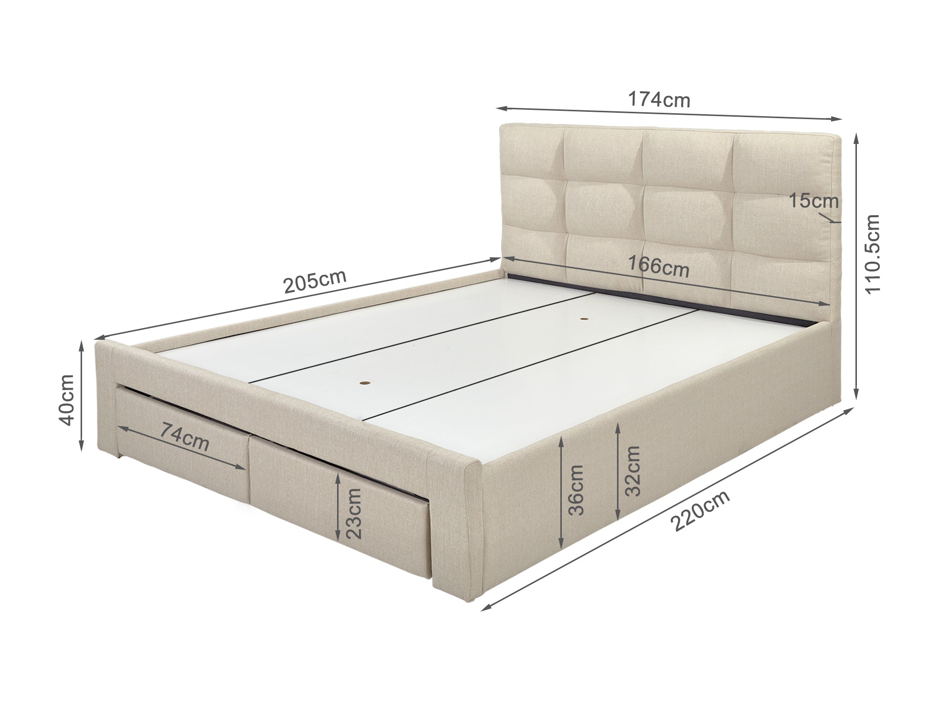 MUSALA King Bed Frame with Storage - BEIGE
