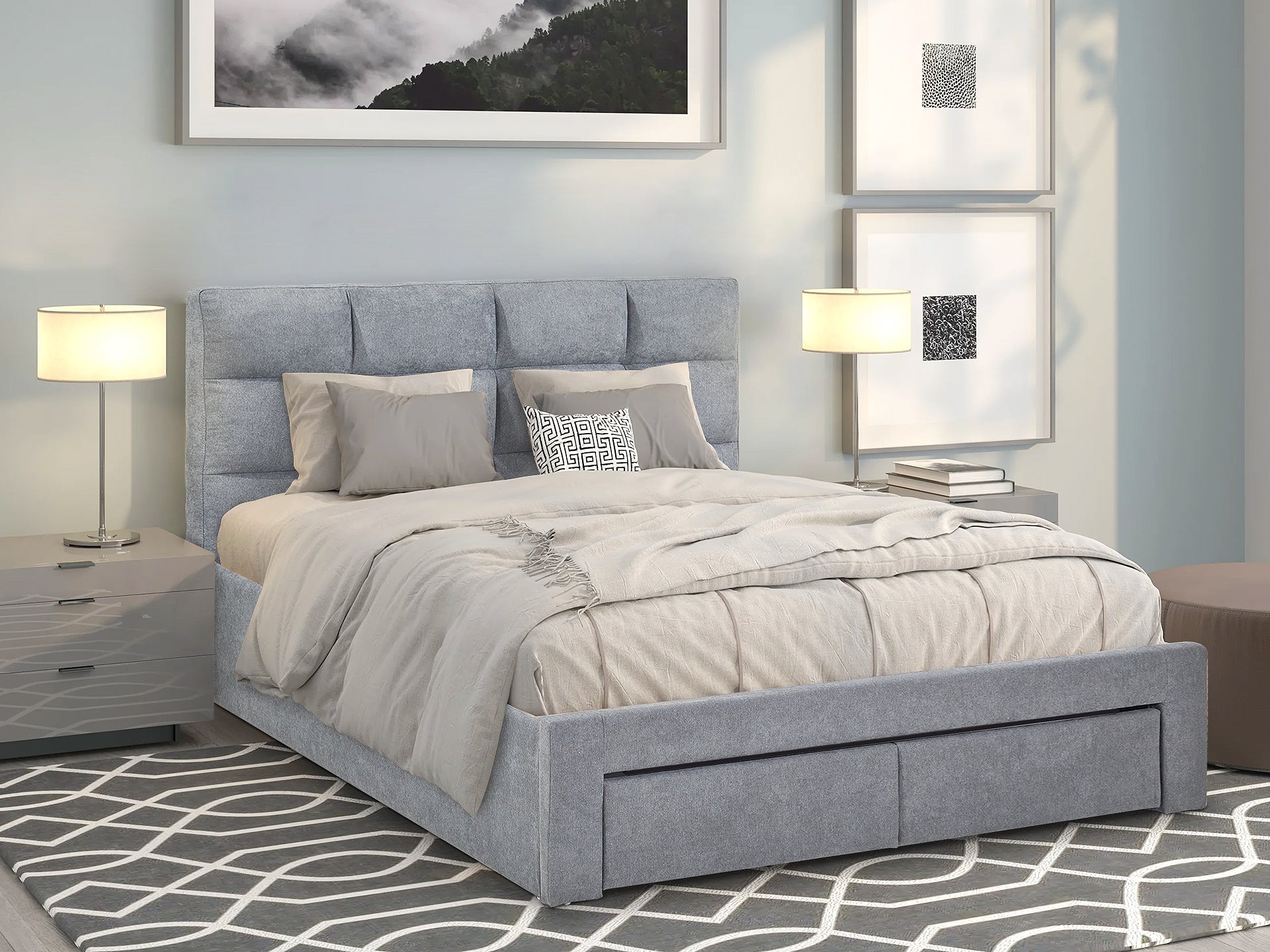 MUSALA King Bed Frame with Storage - DARK GREY