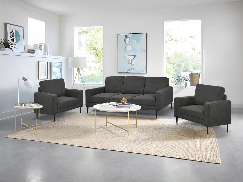 Toronto 3 Piece Sofa Set with 2 Occasional Fabric Chair - Dark Grey
